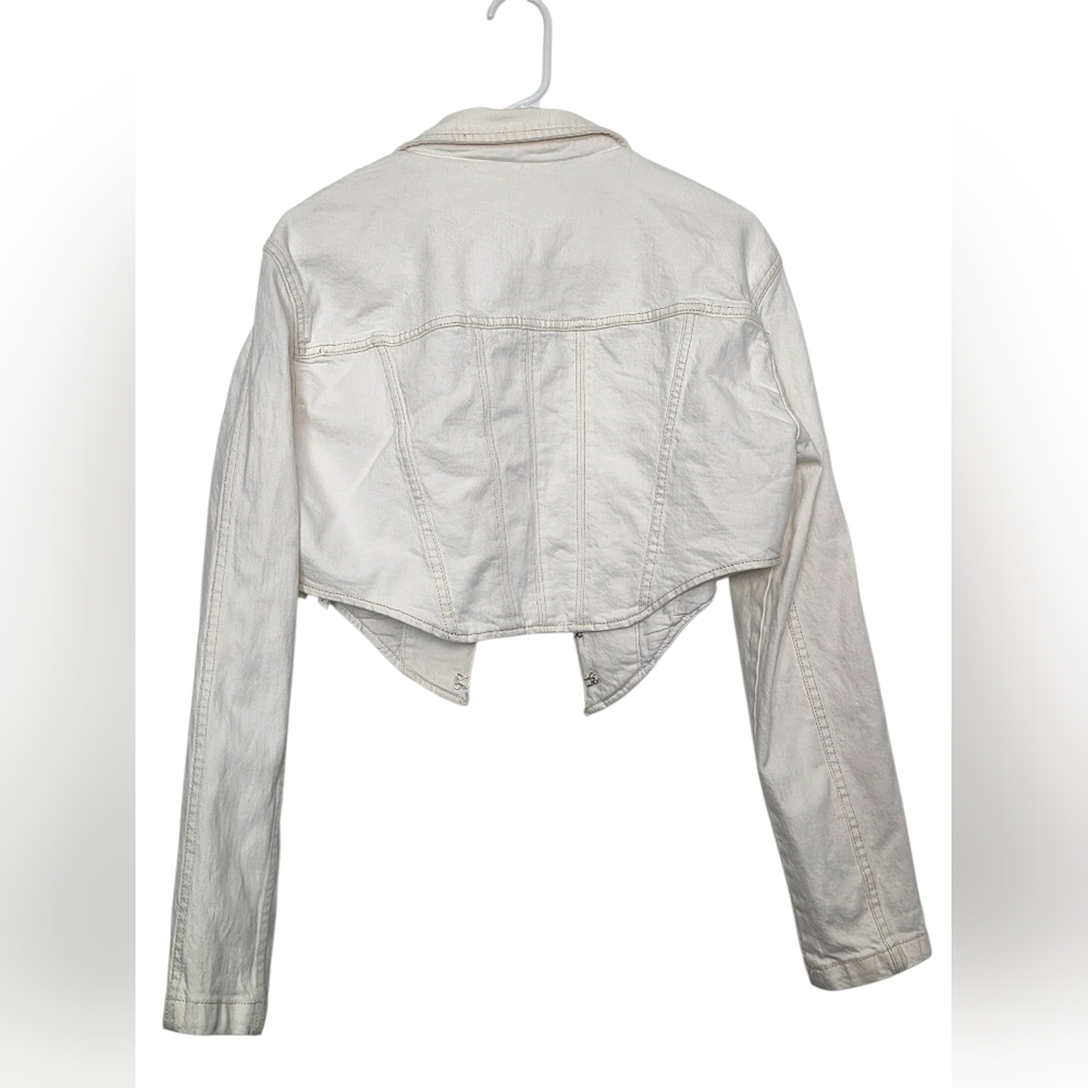 Zara Women's White Denim Jacket corset cropped jeans jacket Sz XXL - Picture 4 of 16